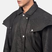 
Крупний план деталей of Shirt & Heavy-Duty Zipper Hardware on Maverick Чорний Leather Duster для Чоловіків