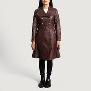 
Maroon Sheepskin Leather Trench Coat - Вигляд ззаду з ідеальною посадкою по плечах та рівним подолом