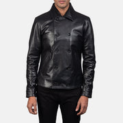
Mod Чорний Leather Peacoat для Чоловіків in Black Cowhide Leather - Вигляд спереду та приталений силует | Купити в офіційному онлайн-магазині