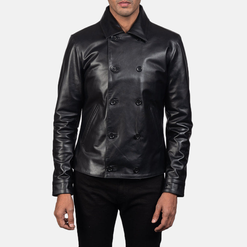Mod Чорна Leather Peacoat чоловіча