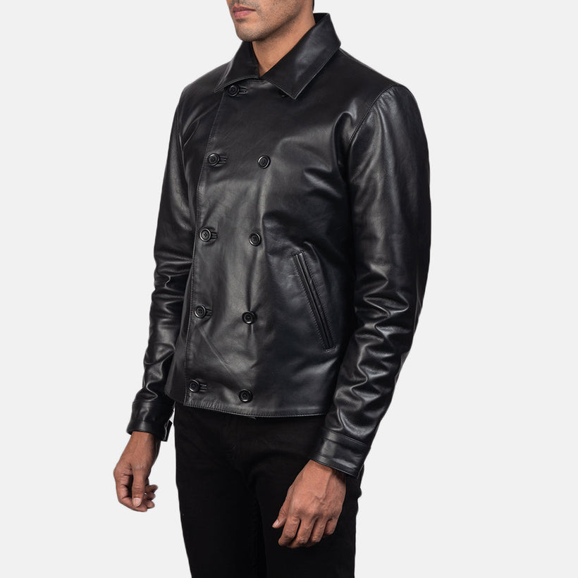Mod Чорна Leather Peacoat чоловіча