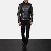 
Mod Чорний Leather Peacoat для Чоловіків - Вигляд збоку з ергономічним кроєм рукава