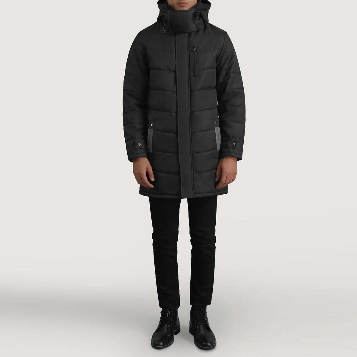 
Moore Чорний Hooded Parka для Чоловіків - Вигляд збоку з ергономічним кроєм рукава