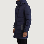 
Blue Full-Grain Leather Hooded Jacket - Вигляд ззаду з ідеальною посадкою по плечах та рівним подолом