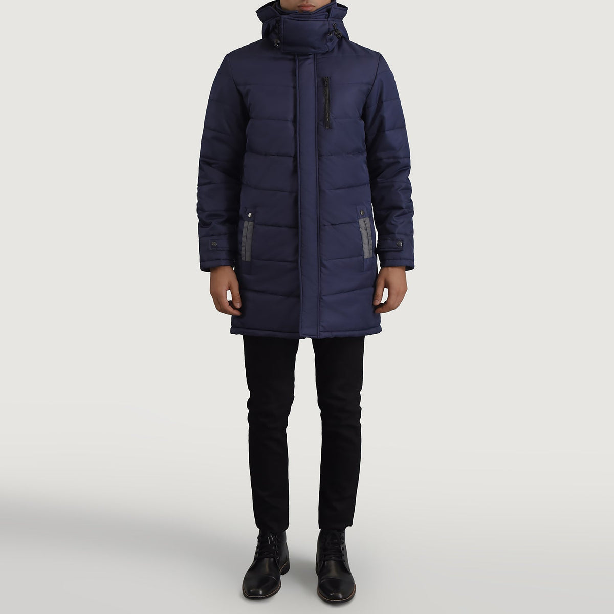 
Moore Синій Hooded Parka для Чоловіків - Вигляд збоку з ергономічним кроєм рукава