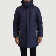
Крупний план деталей of Classic Collar & Zipper With Snap Button Placket Hardware on Moore Синій Hooded Parka для Чоловіків
