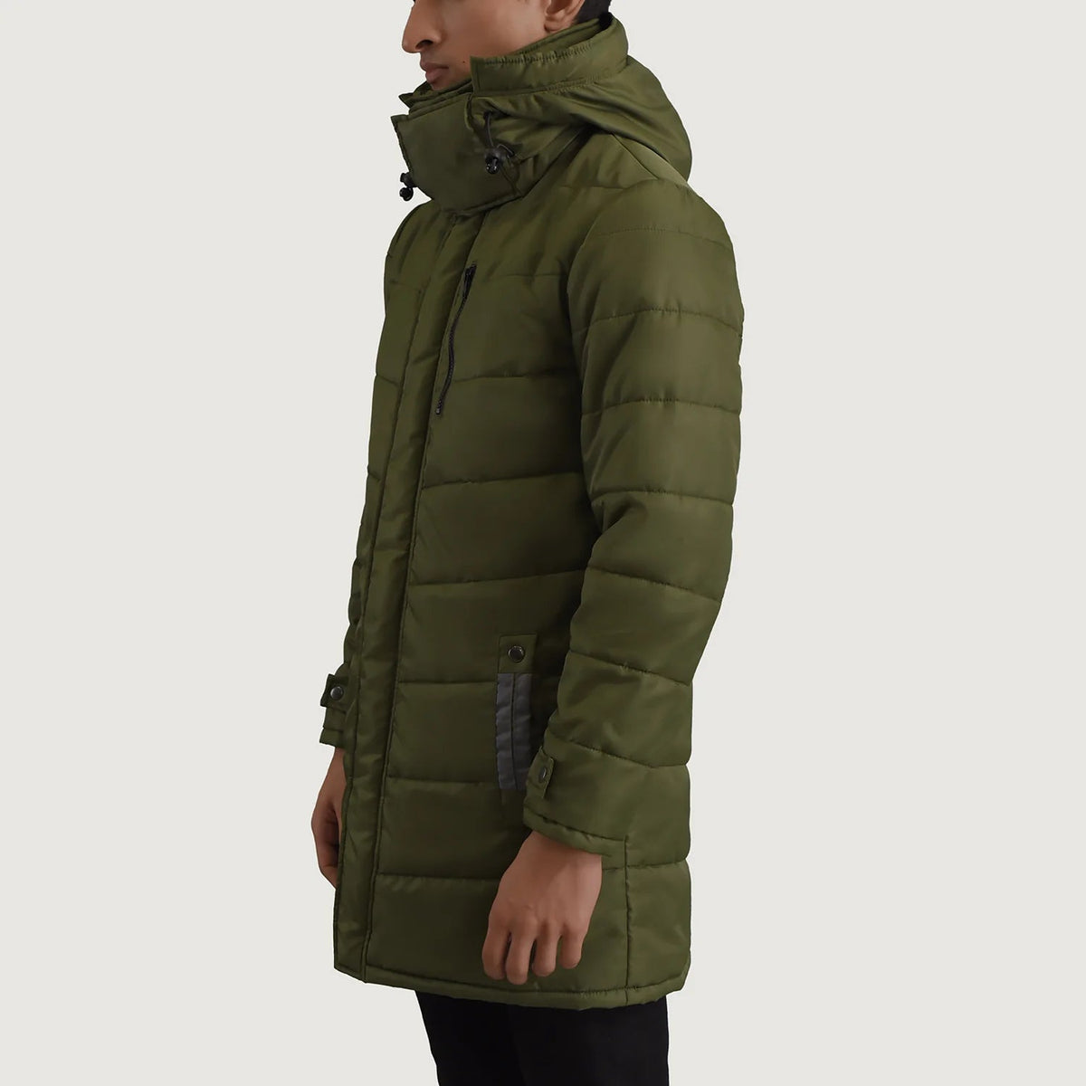 
Green Full-Grain Leather Hooded Jacket - Вигляд ззаду з ідеальною посадкою по плечах та рівним подолом