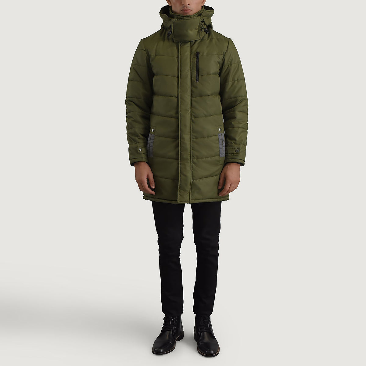 
Moore Оливковий Hooded Parka для Чоловіків - Вигляд збоку з ергономічним кроєм рукава