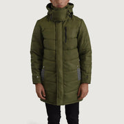 
Крупний план деталей of Classic Collar & Zipper With Snap Button Placket Hardware on Moore Оливковий Hooded Parka для Чоловіків