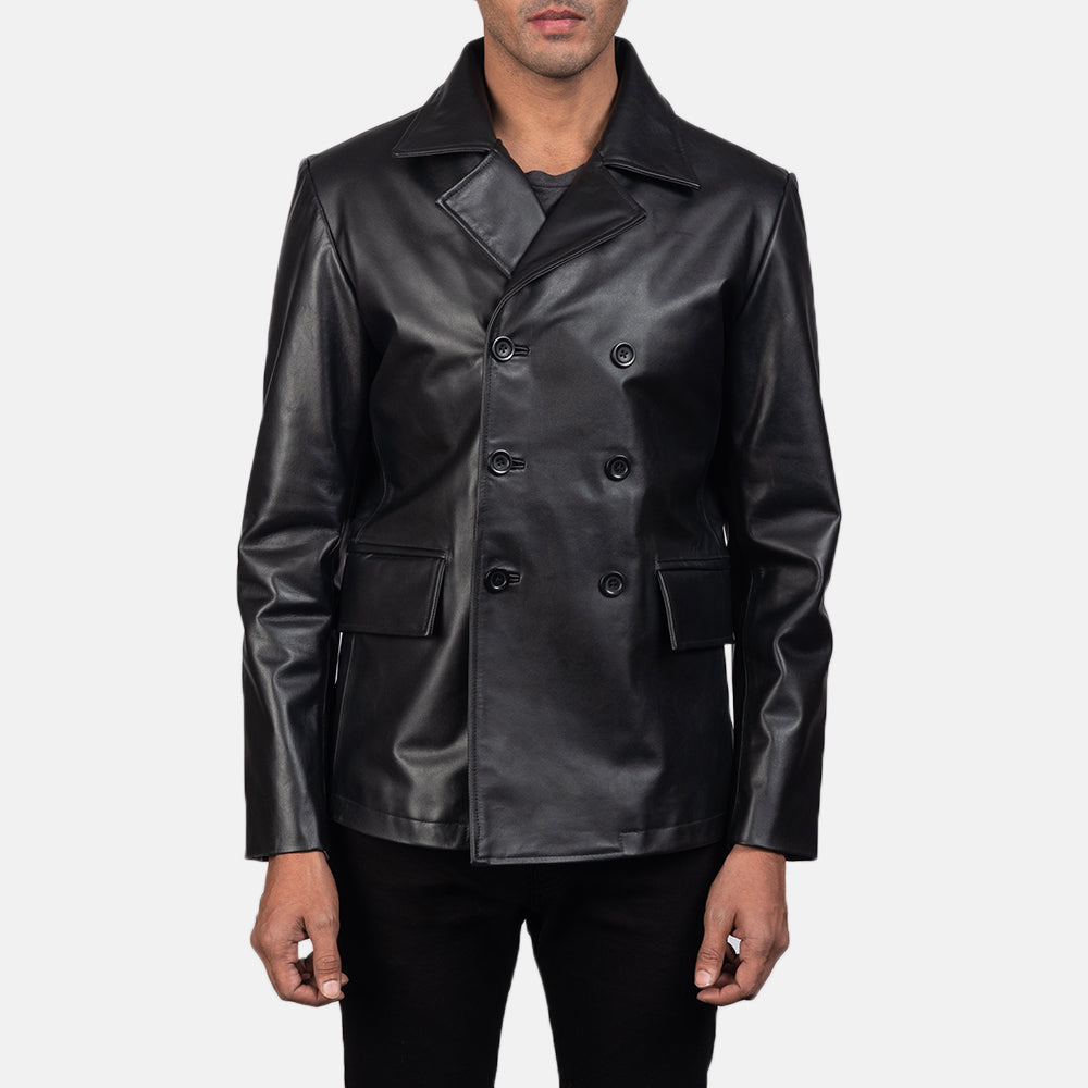 
Mr. Bailey Чорний Leather Naval Peacoat для Чоловіків in Black Cowhide Leather - Вигляд спереду та приталений силует | Купити в офіційному онлайн-магазині