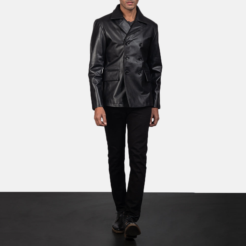 
Mr. Bailey Чорний Leather Naval Peacoat для Чоловіків - Вигляд збоку з ергономічним кроєм рукава