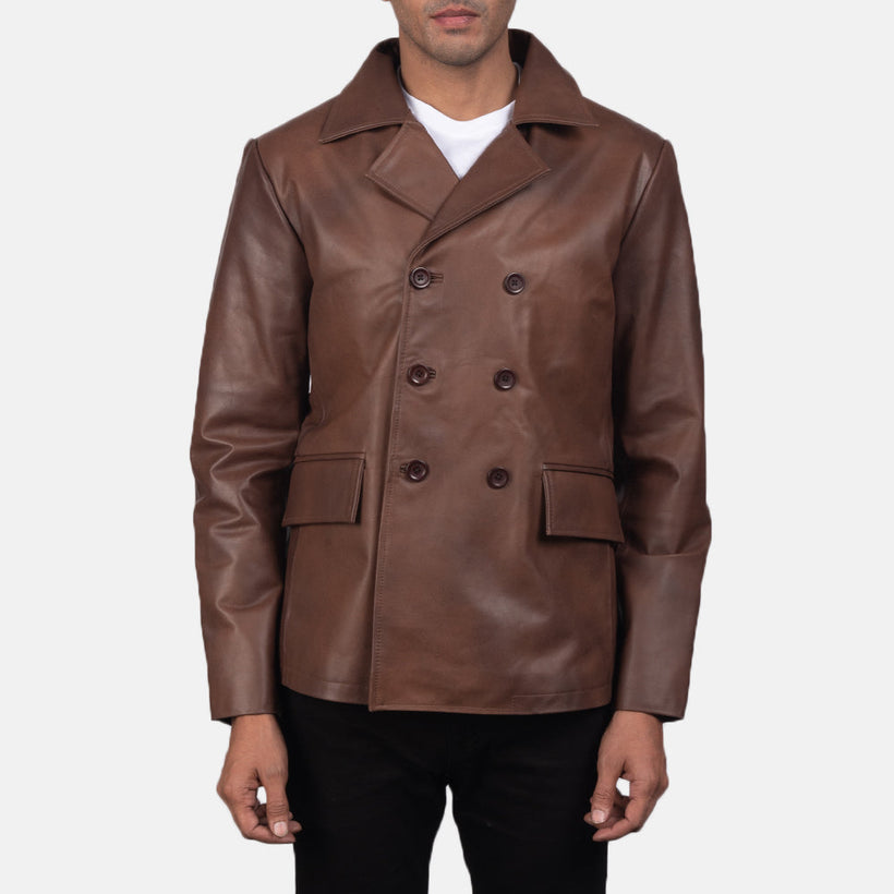 Mr. Bailey Коричнева Leather Naval Peacoat чоловіча