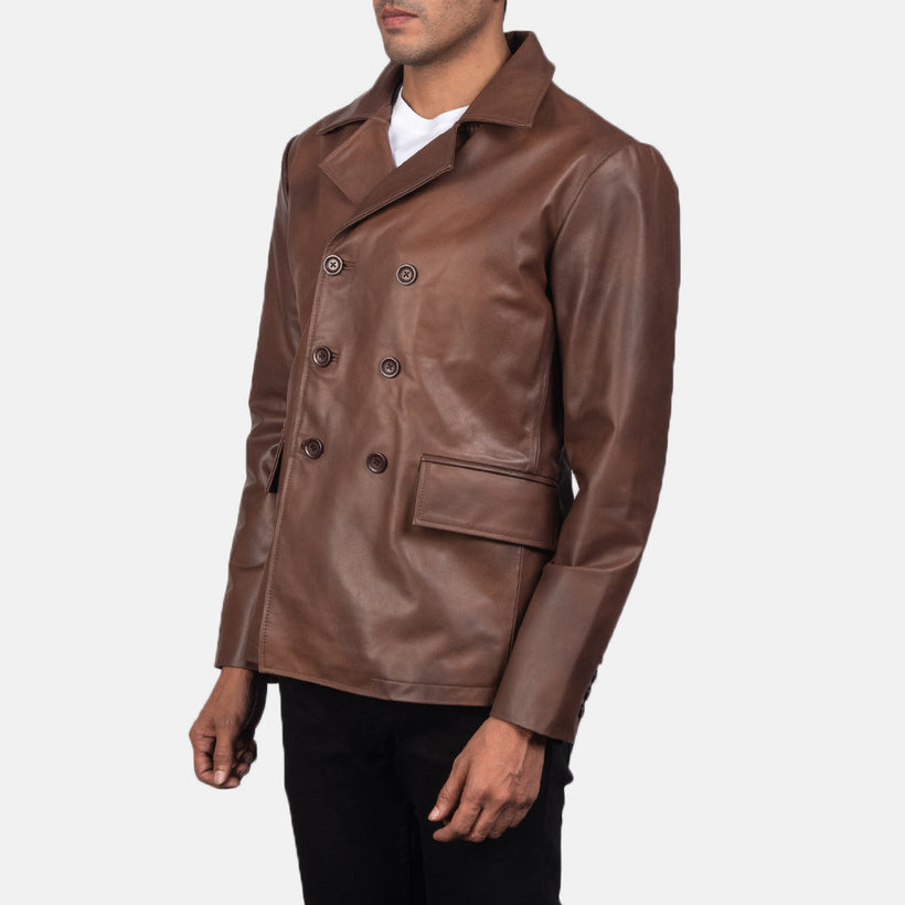 Mr. Bailey Коричнева Leather Naval Peacoat чоловіча