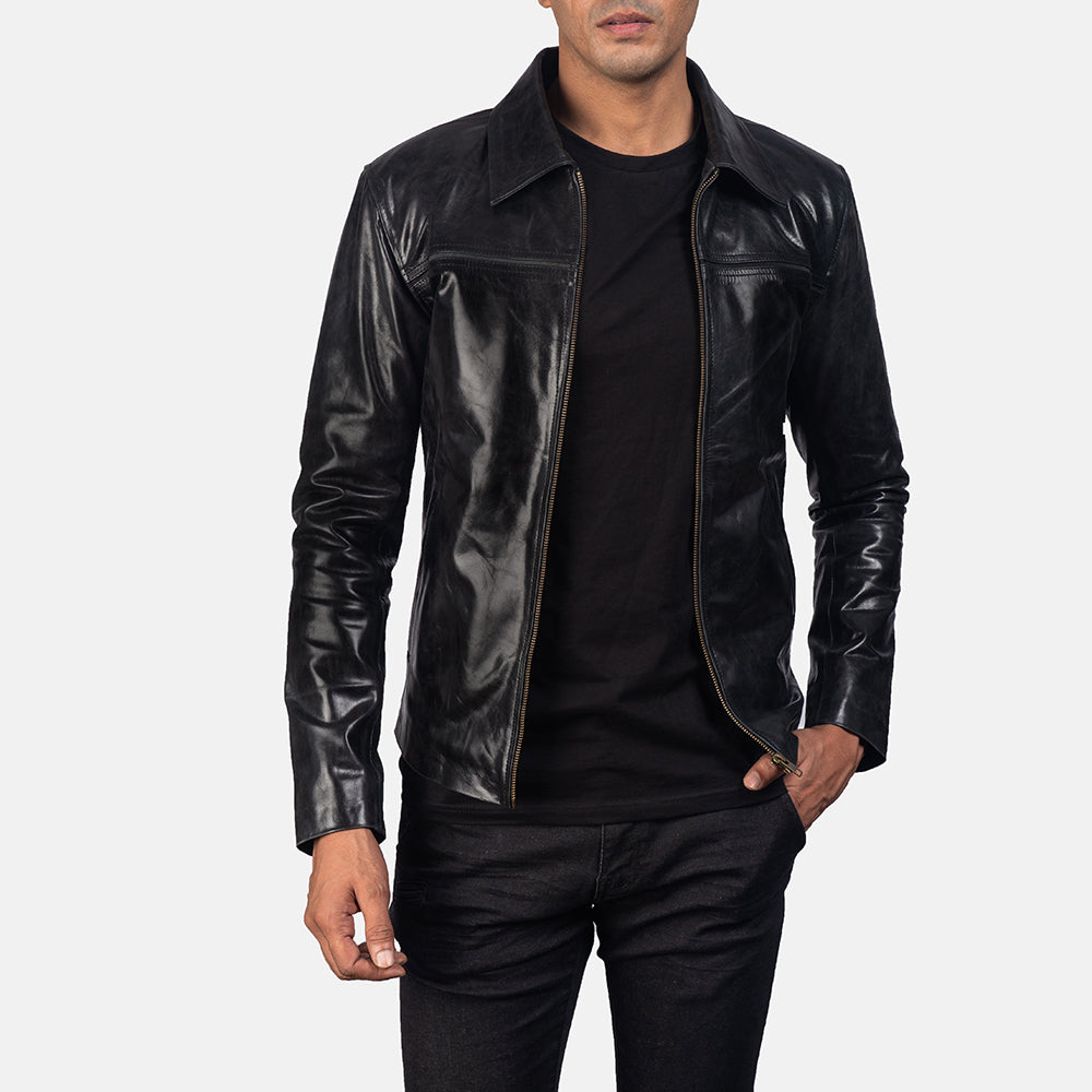 
Mystical Black Leather Jacket in Black Cowhide Leather - Вигляд спереду та приталений силует | Купити в офіційному онлайн-магазині
