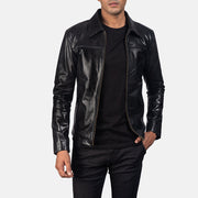 
Mystical Black Leather Jacket in Black Cowhide Leather - Вигляд спереду та приталений силует | Купити в офіційному онлайн-магазині