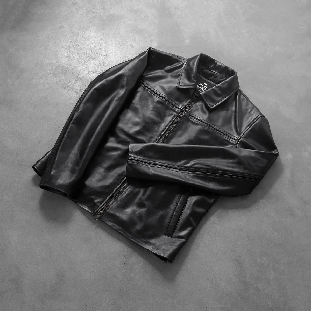 
Open hem & Hem Craftsmanship Construction Detail on Mystical Black Leather Jacket