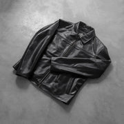 
Open hem & Hem Craftsmanship Construction Detail on Mystical Black Leather Jacket