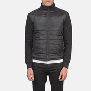
Крупний план деталей of High Neck & Zipper with wind flap Hardware on Nashville Стьобаний Чорний Windbreaker Шкіряна куртка для Чоловіків