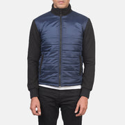
Крупний план деталей of High Neck & Zipper with wind flap Hardware on Nashville Стьобаний Синій Windbreaker Шкіряна куртка для Чоловіків