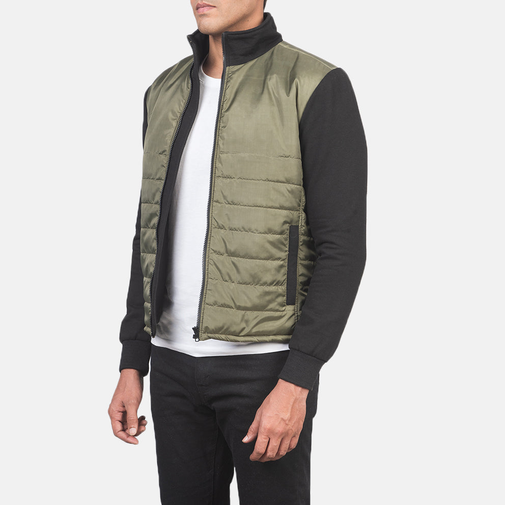 
Green & Black Nylon (Torso) &Amp; Knitted Fabric (Sleeves) Winter Jacket - Вигляд ззаду з ідеальною посадкою по плечах та рівним подолом