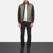 
Nashville Стьобаний Оливковий Windbreaker Шкіряна куртка для Чоловіків - Вигляд збоку з ергономічним кроєм рукава
