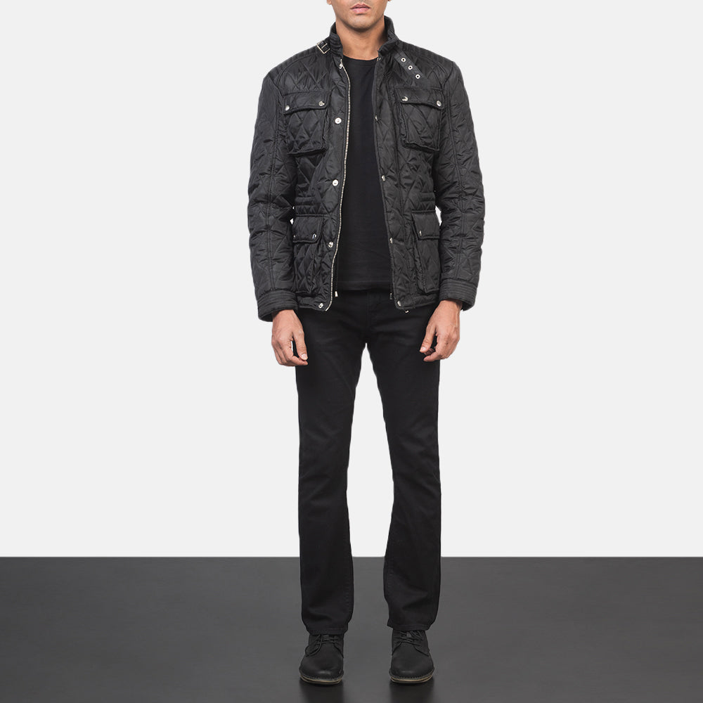 Nelson Quilted Black Windbreaker Jacket - Вигляд збоку з ергономічним кроєм рукава