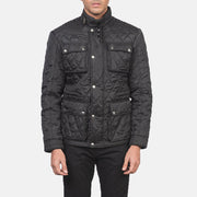 
Крупний план деталей of Belted Band & Zipper with Front Button Flap Hardware on Nelson Стьобаний Чорний Windbreaker Шкіряна куртка для Чоловіків