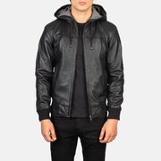 
Nintenzo Black Hooded Leather Jacket in Black Sheepskin Leather - Вигляд спереду та приталений силует | Купити в офіційному онлайн-магазині