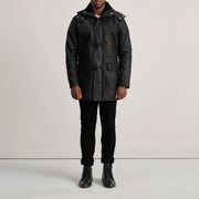 
Nolan Black Snuffed Leather Duffle Coat - Вигляд збоку з ергономічним кроєм рукава