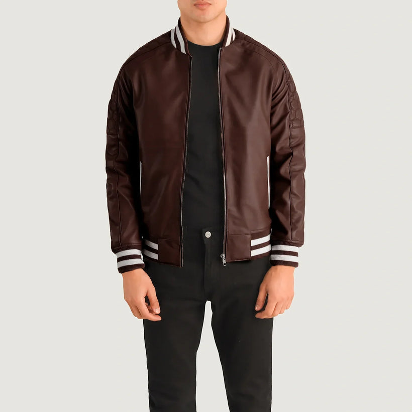 Pascal Maroon Leather Varsity Шкіряна куртка чоловіча