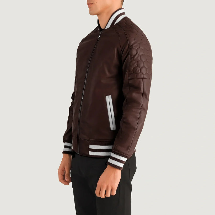 Pascal Maroon Leather Varsity Шкіряна куртка чоловіча