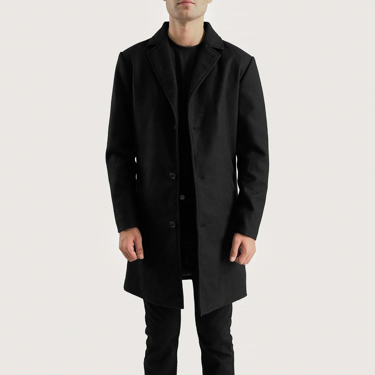 
Petrillo Чорний Wool Single Breasted Шкіряне пальто для Чоловіків in Black Synthetic Wool - Вигляд спереду та приталений силует | Купити в офіційному онлайн-магазині