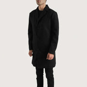 
Black Synthetic Wool Trench Coat - Вигляд ззаду з ідеальною посадкою по плечах та рівним подолом