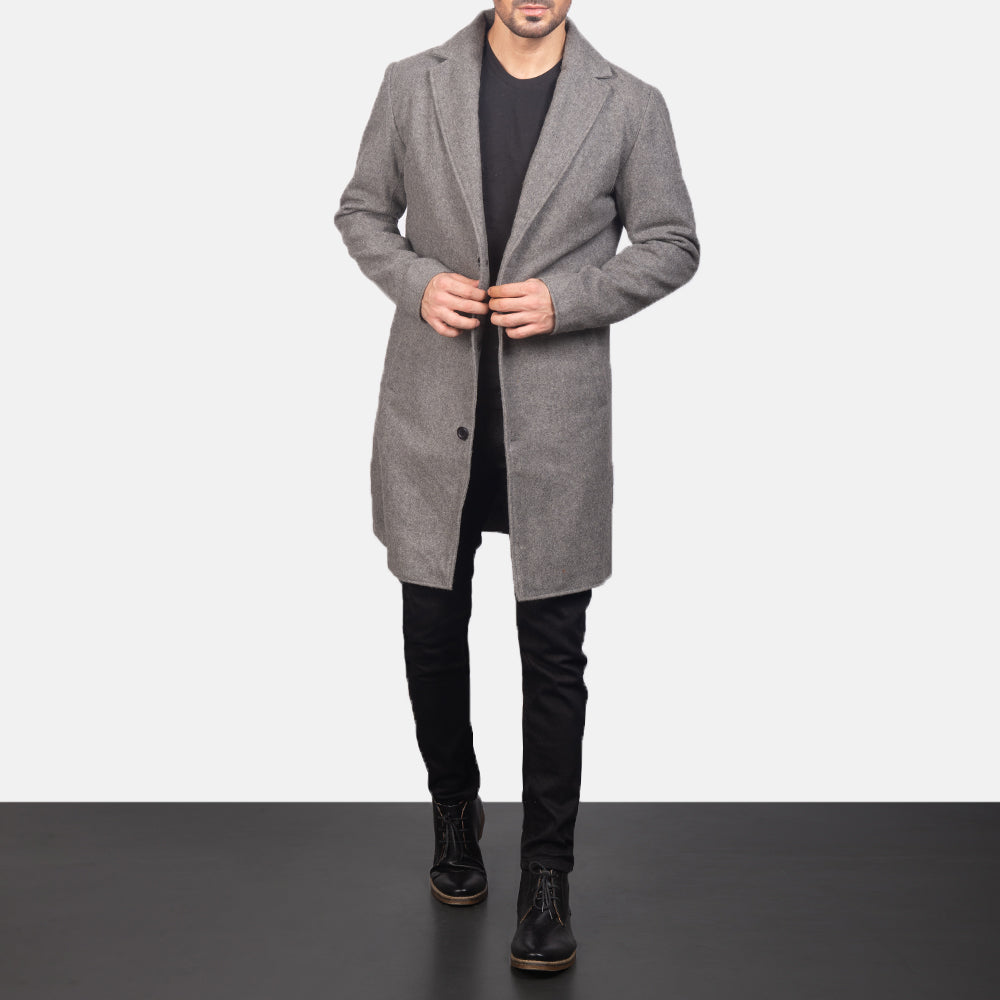 
Petrillo Grey Wool Single Breasted Шкіряне пальто для Чоловіків in Grey Synthetic Wool - Вигляд спереду та приталений силует | Купити в офіційному онлайн-магазині