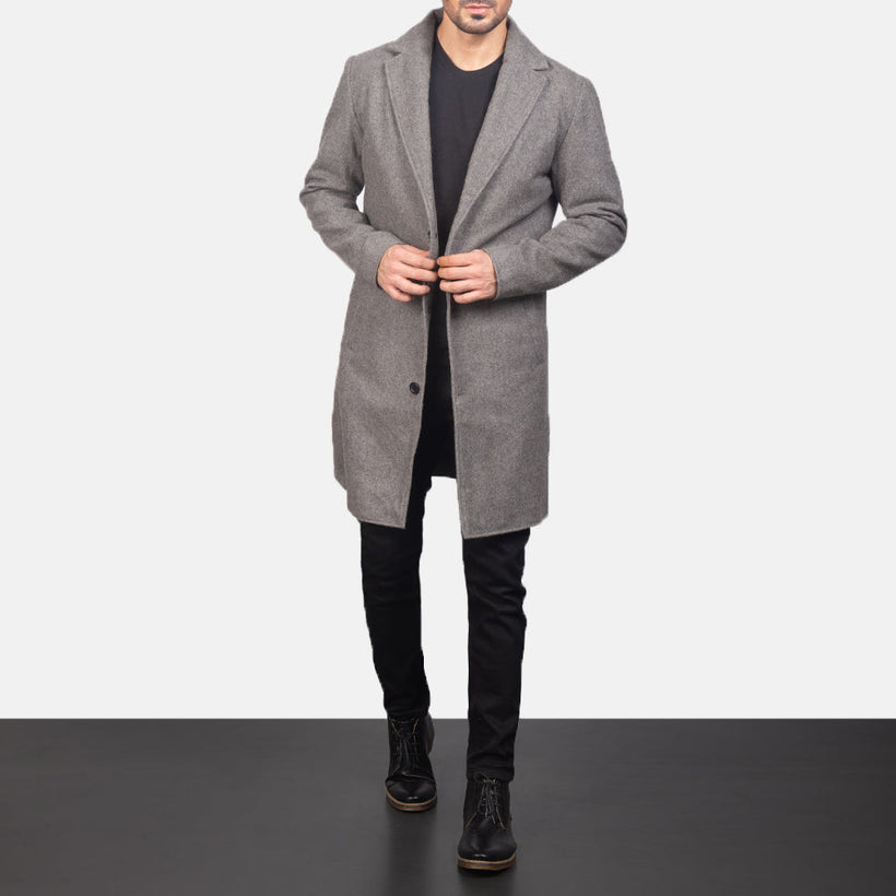 Petrillo Grey Wool Single Breasted Шкіряне пальто для Чоловіків