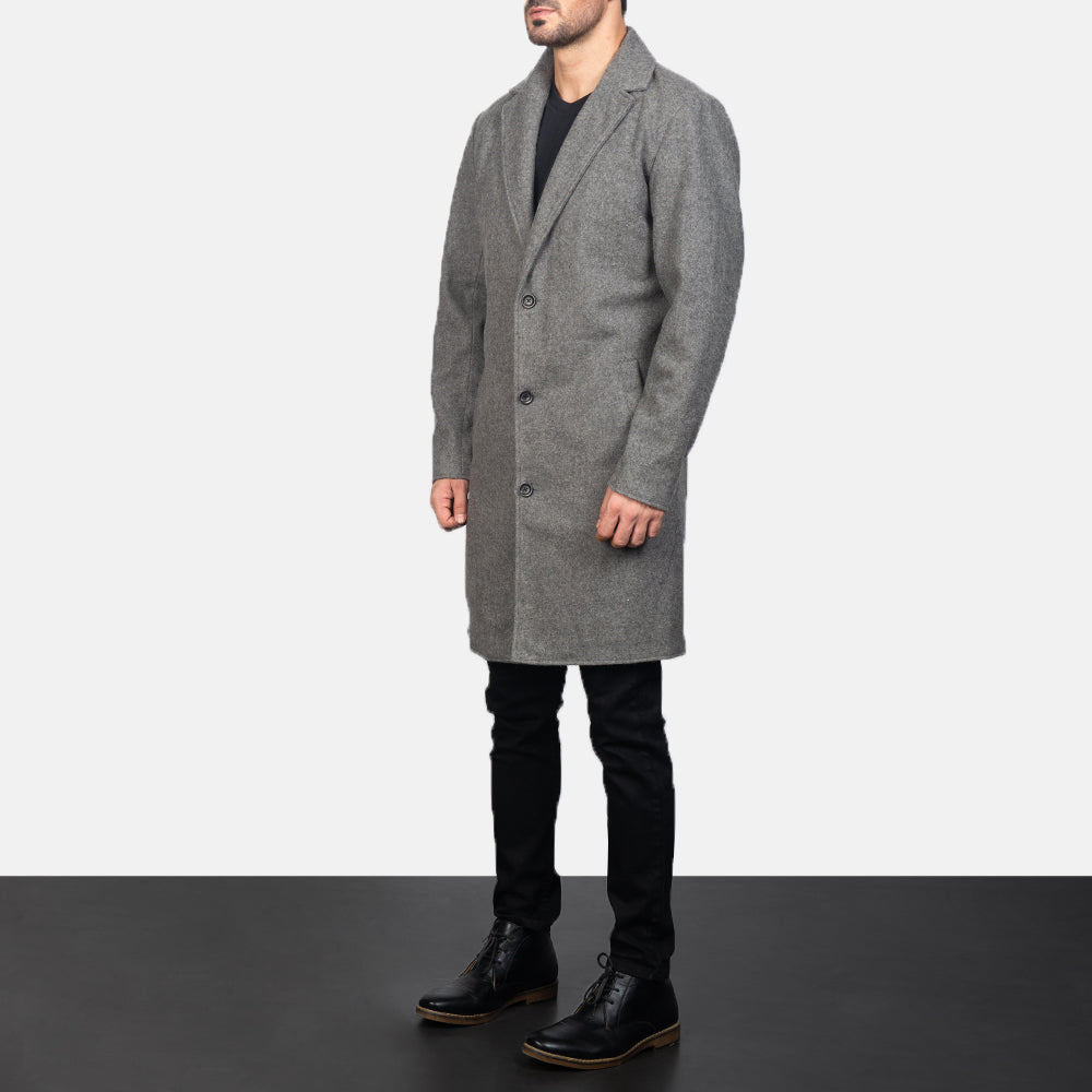 
Grey Synthetic Wool Trench Coat - Вигляд ззаду з ідеальною посадкою по плечах та рівним подолом