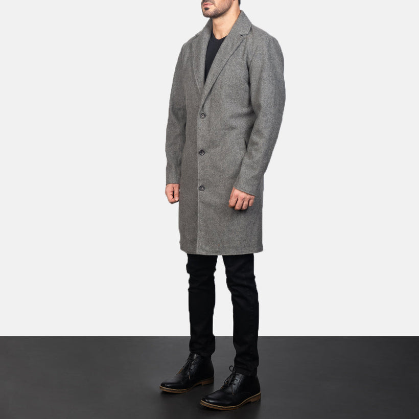 Petrillo Grey Wool Single Breasted Шкіряне пальто для Чоловіків
