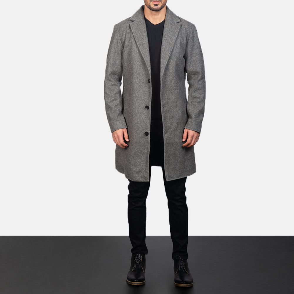 
Крупний план деталей of Notch & Button Hardware on Petrillo Grey Wool Single Breasted Шкіряне пальто для Чоловіків
