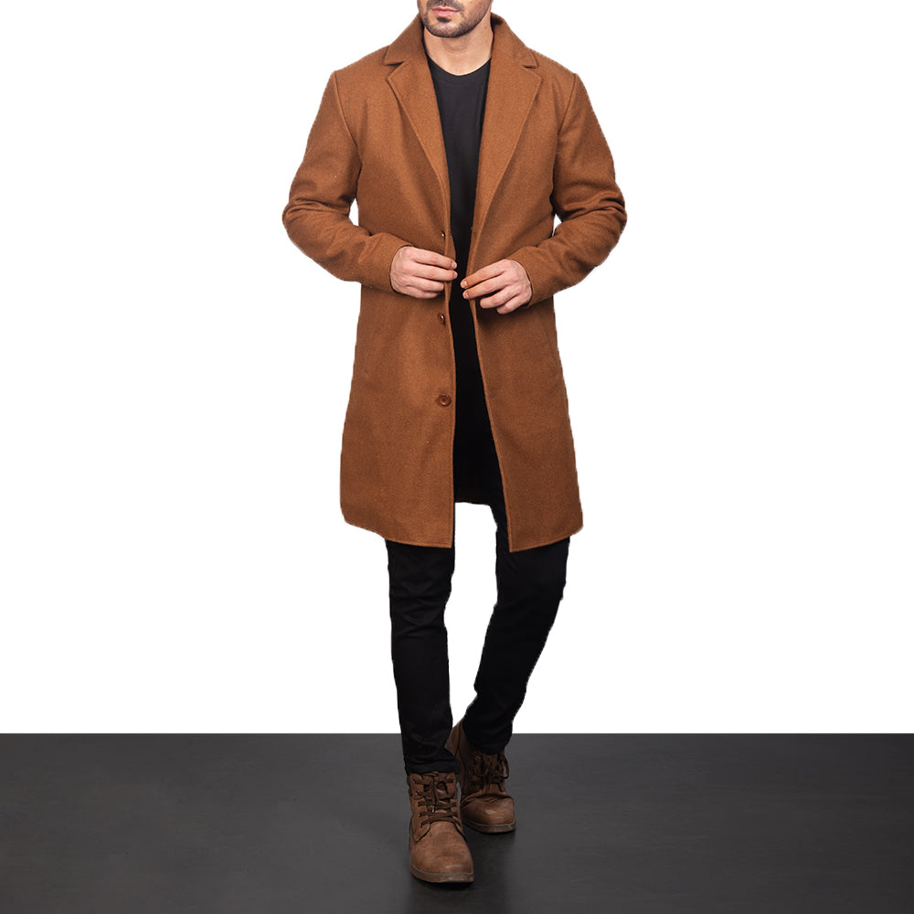 
Khaki Synthetic Wool Trench Coat - Вигляд ззаду з ідеальною посадкою по плечах та рівним подолом