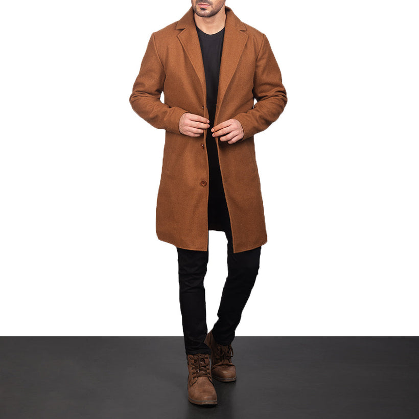 Petrillo Khaki Wool Single Breasted Шкіряне пальто для Чоловіків