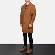 
Petrillo Khaki Wool Single Breasted Шкіряне пальто для Чоловіків - Вигляд збоку з ергономічним кроєм рукава