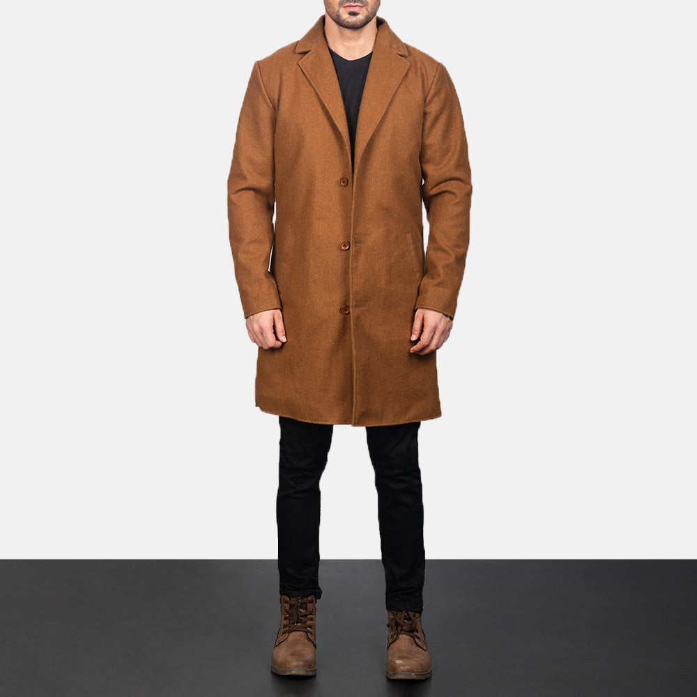 
Крупний план деталей of Notch & Button Hardware on Petrillo Khaki Wool Single Breasted Шкіряне пальто для Чоловіків