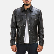 
Ranchson Чорний Leather Shirt для Чоловіків in Black Sheepskin Leather - Вигляд спереду та приталений силует | Купити в офіційному онлайн-магазині
