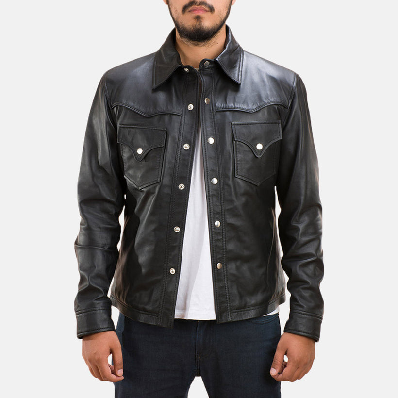 Ranchson Чорний Leather Shirt для Чоловіків