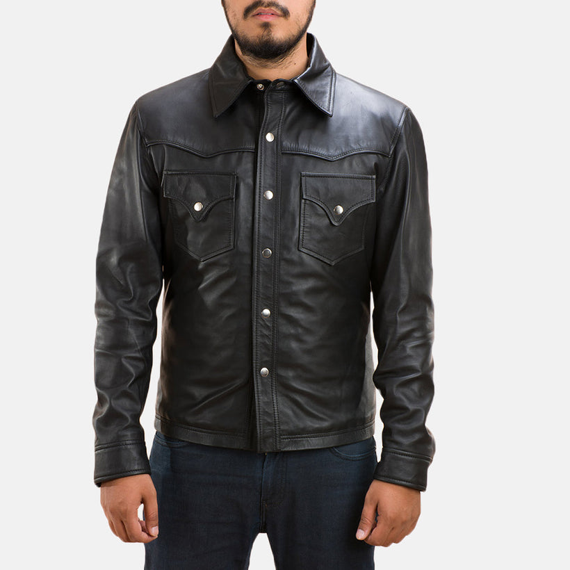 Ranchson Чорний Leather Shirt для Чоловіків