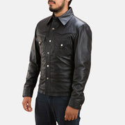 
Ranchson Чорний Leather Shirt для Чоловіків - Вигляд збоку з ергономічним кроєм рукава