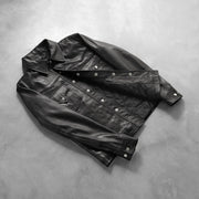 
Button & Hem Craftsmanship Construction Detail on Ranchson Чорний Leather Shirt для Чоловіків