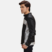 
Black & silver Sheepskin Leather Biker Jacket - Вигляд ззаду з ідеальною посадкою по плечах та рівним подолом