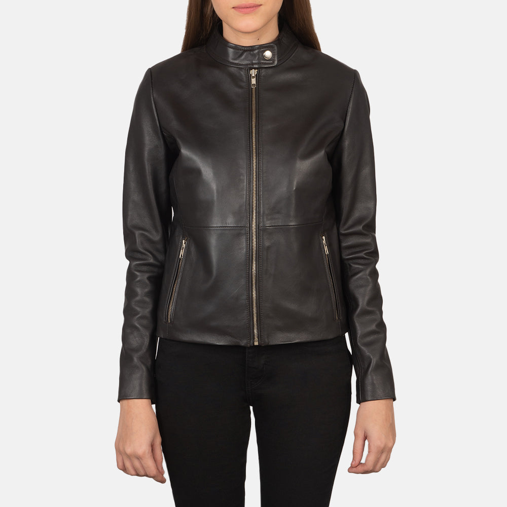 
Rave Brown Leather Biker Jacket in Brown Sheepskin Leather - Вигляд спереду та приталений силует | Купити в офіційному онлайн-магазині