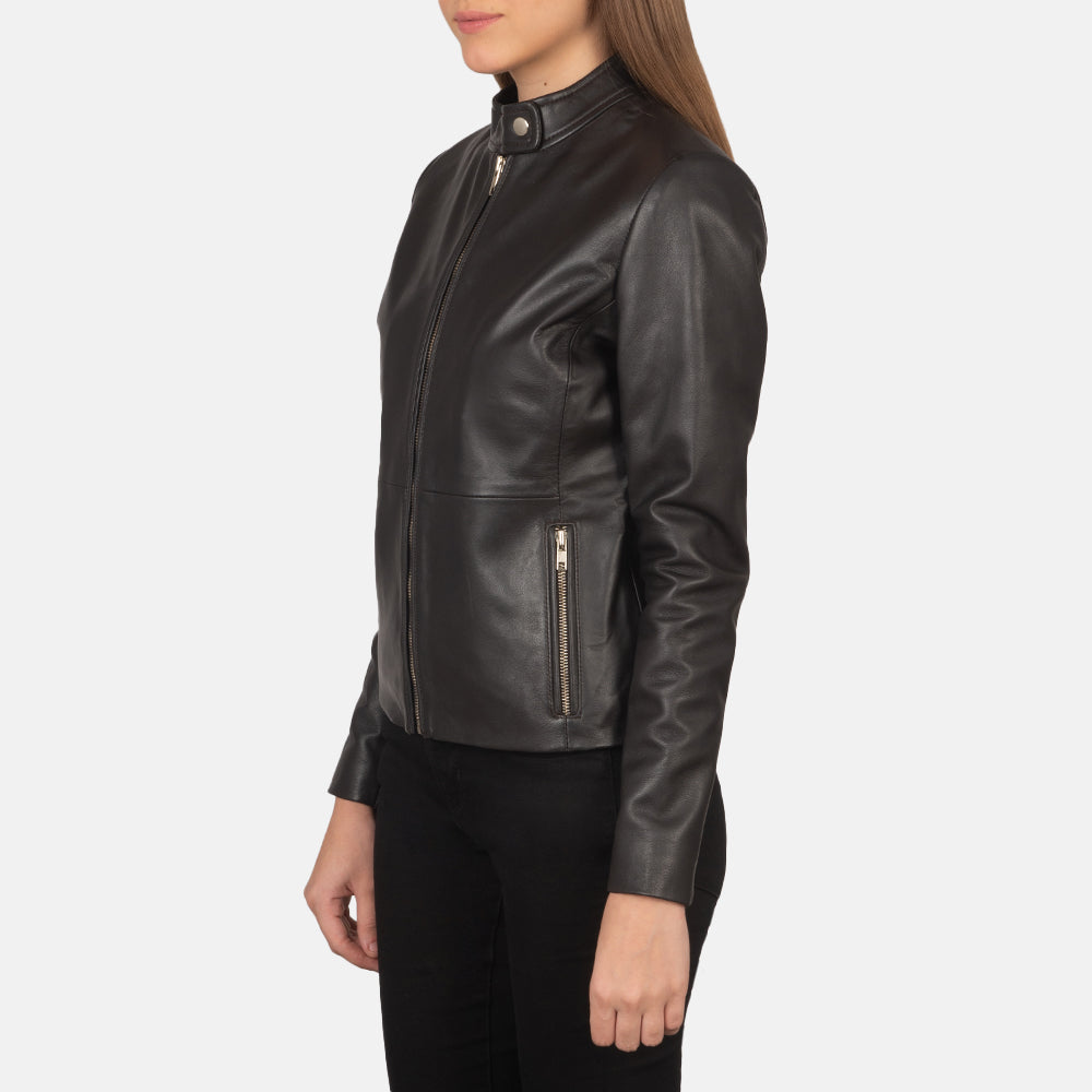 
Brown Sheepskin Leather Biker Jacket - Вигляд ззаду з ідеальною посадкою по плечах та рівним подолом